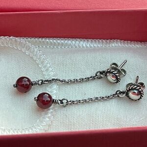 James Avery Elegant Silver and Garnet Drop Earrings